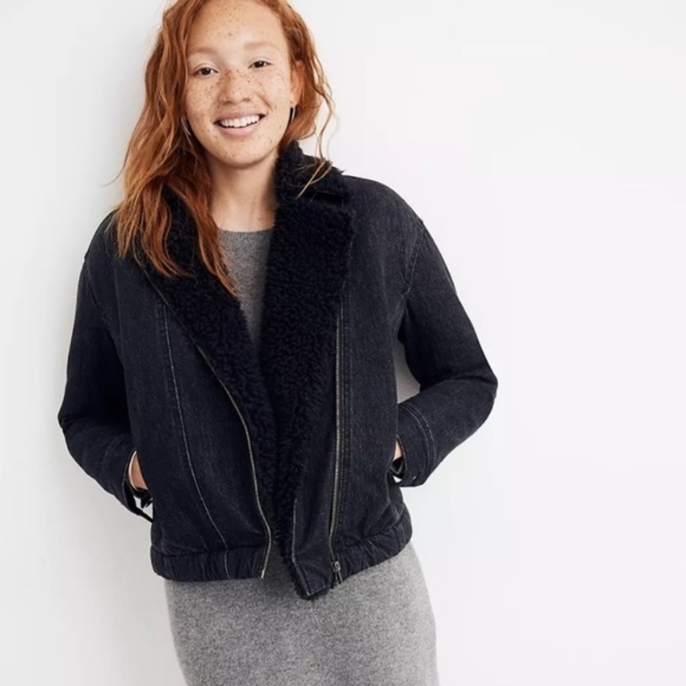 $168 Madewell black jean jacket with Sherpa‎ neck ( S )